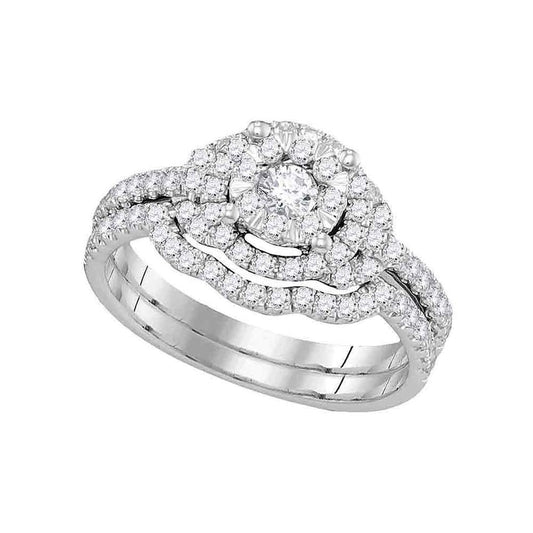 14k White Gold Round Diamond Bridal Wedding Ring Set 7/8 Cttw (Certified)