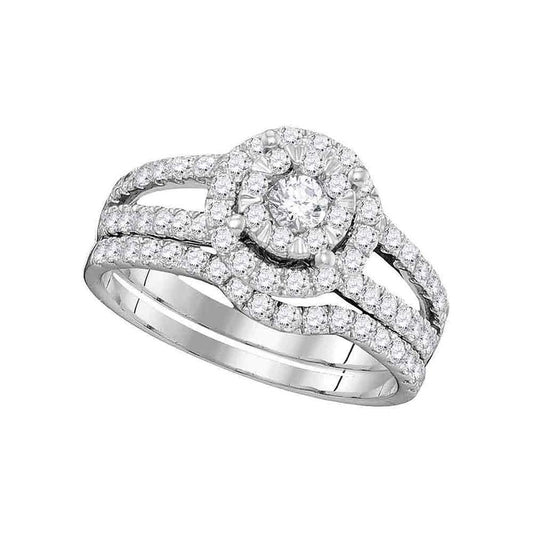 14k White Gold Round Diamond Bridal Wedding Ring Set 1 Cttw