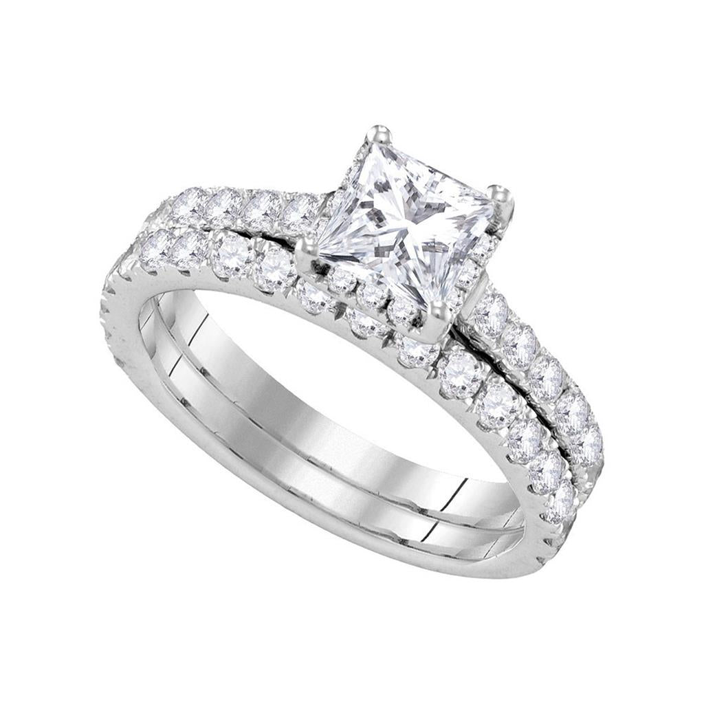 14k White Gold Princess Diamond Bridal Wedding Ring Set 1-7/8 Cttw