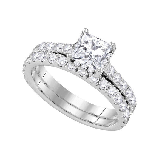 14k White Gold Princess Diamond Bridal Wedding Ring Set 1-7/8 Cttw