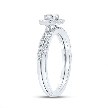 14k White Gold Diamond Slender Halo Bridal Wedding Ring Set 3/4 Cttw (Certified)
