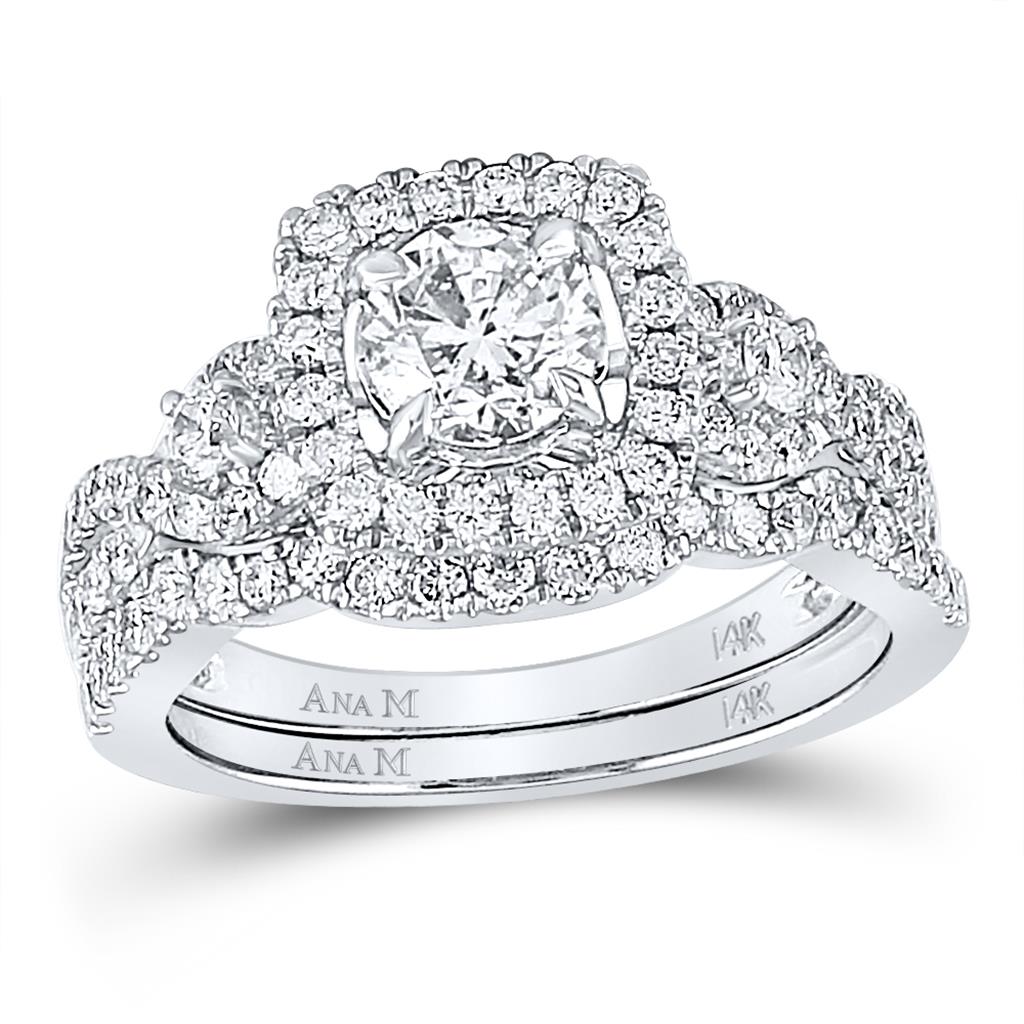 14k White Gold Round Diamond Halo Bridal Wedding Ring Set 1-3/4 Cttw (Certified)