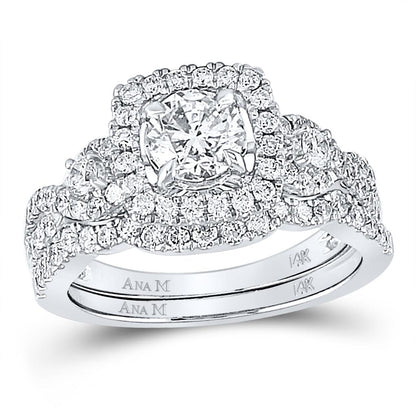 14k White Gold Round Diamond Halo Bridal Wedding Ring Set 1-3/4 Cttw (Certified)