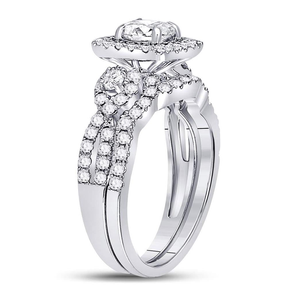 14k White Gold Round Diamond Halo Bridal Wedding Ring Set 1-3/4 Cttw (Certified)