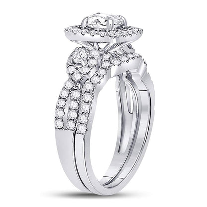 14k White Gold Round Diamond Halo Bridal Wedding Ring Set 1-3/4 Cttw (Certified)
