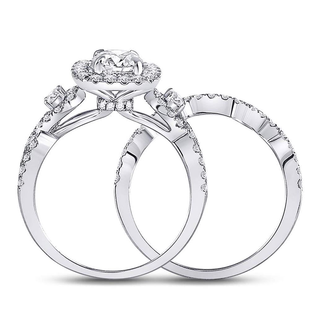 14k White Gold Round Diamond Halo Bridal Wedding Ring Set 1-3/4 Cttw (Certified)