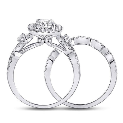 14k White Gold Round Diamond Halo Bridal Wedding Ring Set 1-3/4 Cttw (Certified)