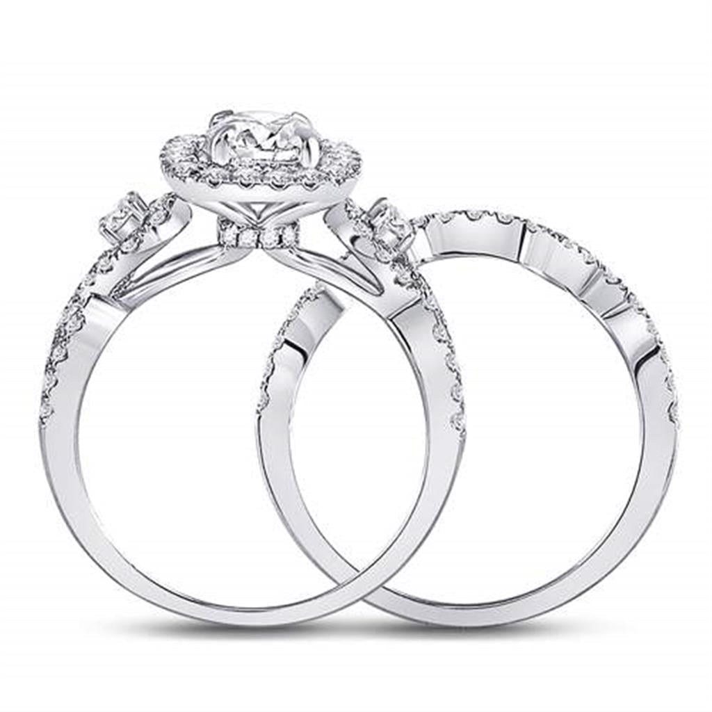 14k White Gold Round Diamond Halo Bridal Wedding Ring Set 1-3/4 Cttw (Certified)