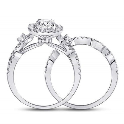 14k White Gold Round Diamond Halo Bridal Wedding Ring Set 1-3/4 Cttw (Certified)