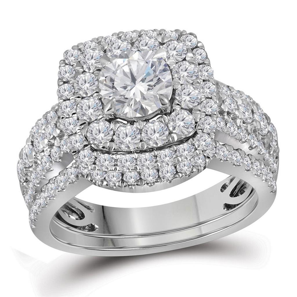 14k White Gold Round Diamond Certified Halo Bridal Wedding Ring Set 2-1/2 Cttw