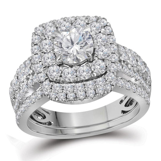 14k White Gold Round Diamond Certified Halo Bridal Wedding Ring Set 2-1/2 Cttw