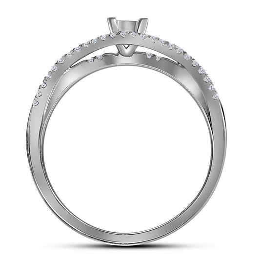 14k White Gold Princess Diamond Bridal Wedding Ring Set 1/2 Cttw