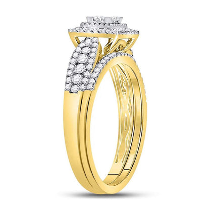 10k Yellow Gold Princess Diamond Bridal Wedding Ring Set 1/2 Cttw