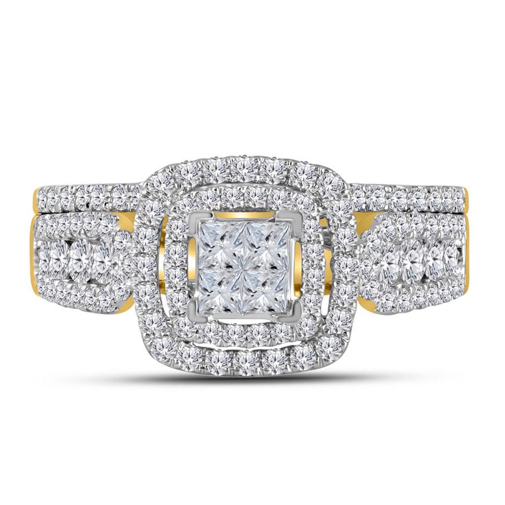 14k Yellow Gold Princess Diamond Bridal Wedding Ring Set 1 Cttw
