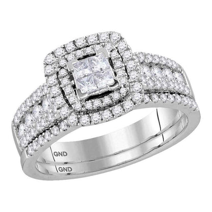 14k White Gold Princess Diamond Bridal Wedding Ring Set 1 Cttw