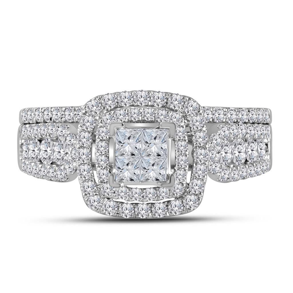 14k White Gold Princess Diamond Bridal Wedding Ring Set 1 Cttw