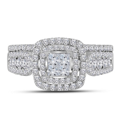 14k White Gold Princess Diamond Bridal Wedding Ring Set 1 Cttw