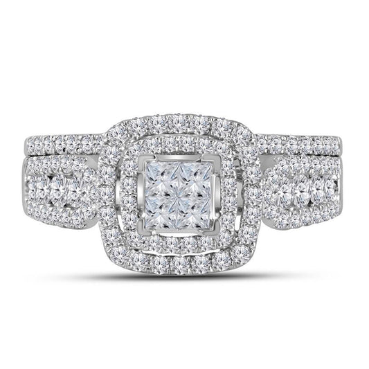 14k White Gold Princess Diamond Bridal Wedding Ring Set 1 Cttw