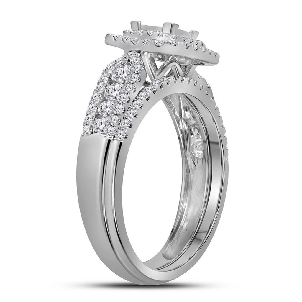 14k White Gold Princess Diamond Bridal Wedding Ring Set 1 Cttw