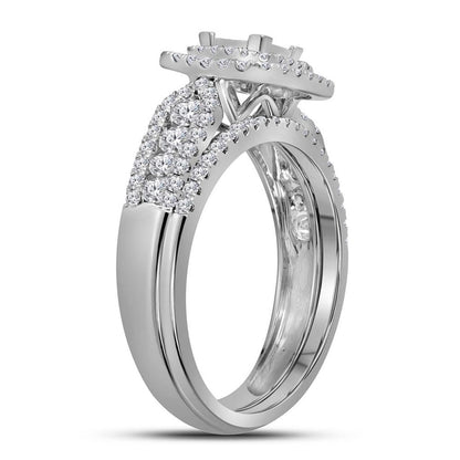 14k White Gold Princess Diamond Bridal Wedding Ring Set 1 Cttw