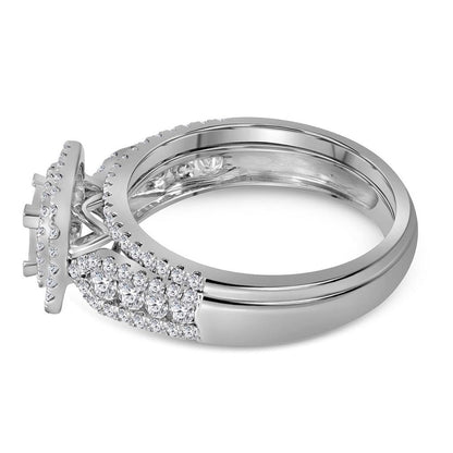 14k White Gold Princess Diamond Bridal Wedding Ring Set 1 Cttw