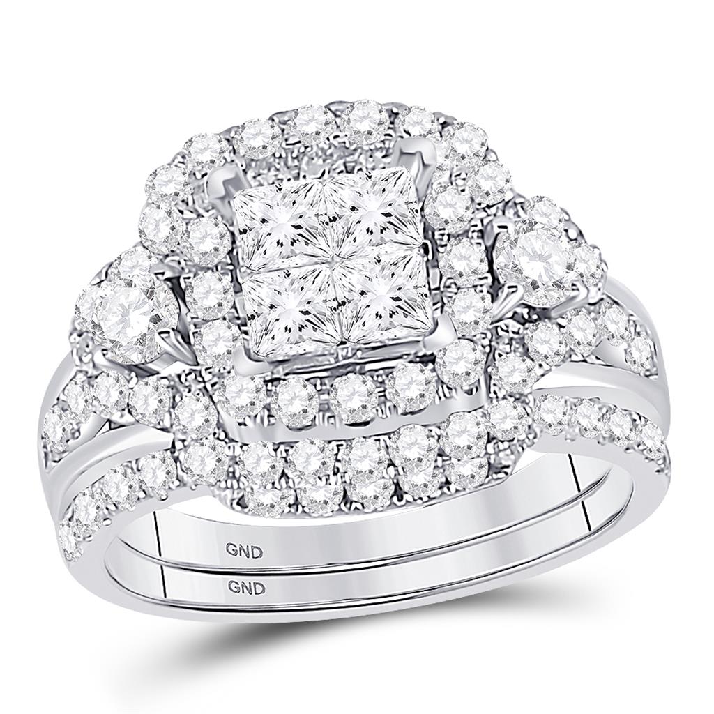 14k White Gold Princess Diamond Bridal Wedding Ring Set 2 Cttw