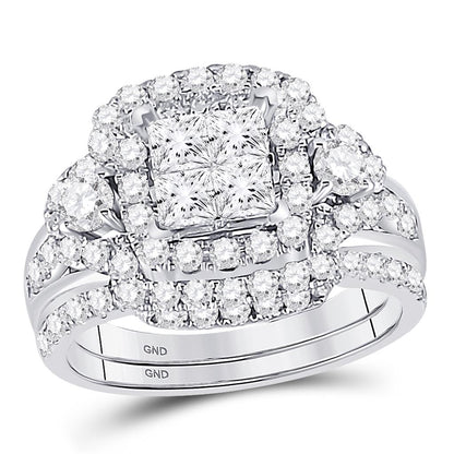 14k White Gold Princess Diamond Bridal Wedding Ring Set 2 Cttw