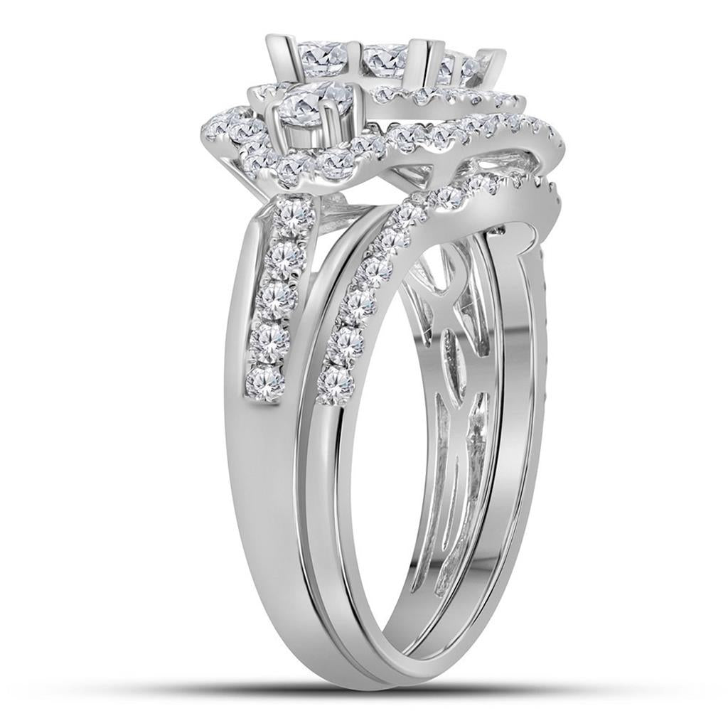 14k White Gold Princess Diamond Bridal Wedding Ring Set 2 Cttw