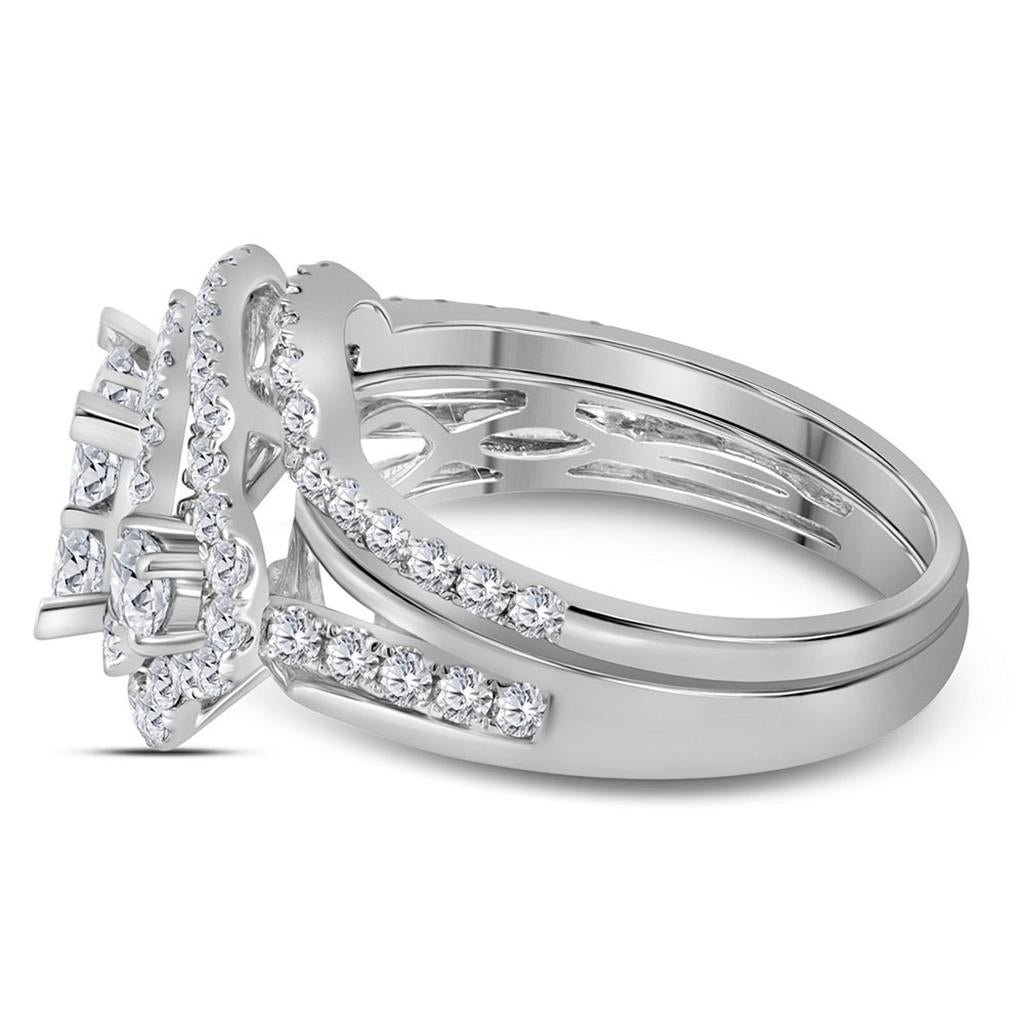 14k White Gold Princess Diamond Bridal Wedding Ring Set 2 Cttw
