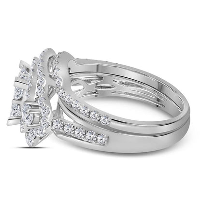 14k White Gold Princess Diamond Bridal Wedding Ring Set 2 Cttw