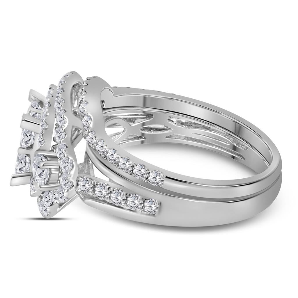 14k White Gold Princess Diamond Bridal Wedding Ring Set 2 Cttw