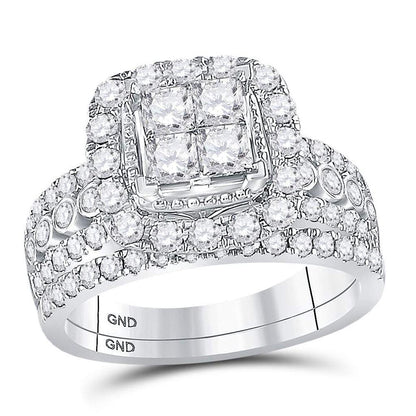 14k White Gold Princess Diamond Bridal Wedding Ring Set 2 Cttw