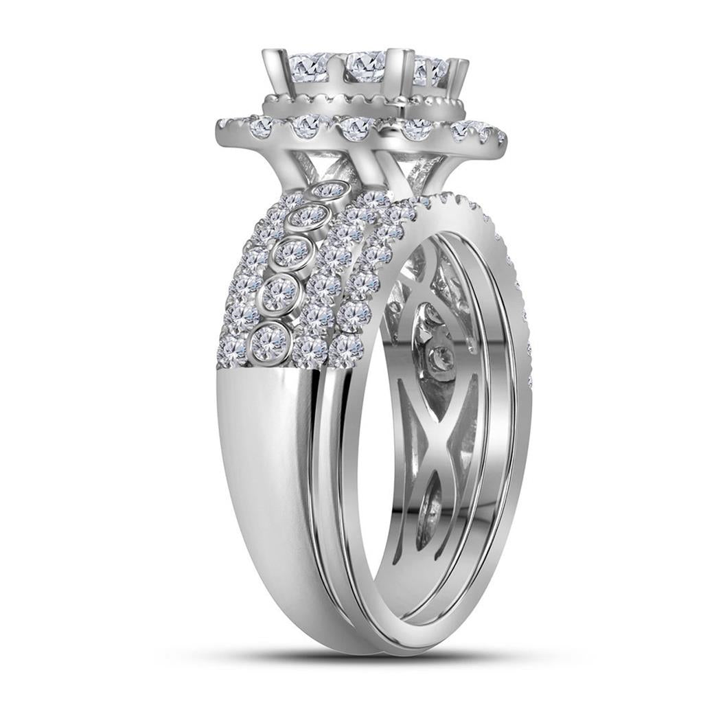 14k White Gold Princess Diamond Bridal Wedding Ring Set 2 Cttw