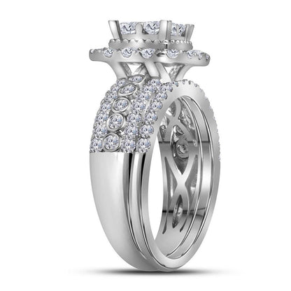 14k White Gold Princess Diamond Bridal Wedding Ring Set 2 Cttw