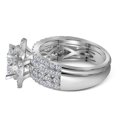 14k White Gold Princess Diamond Bridal Wedding Ring Set 2 Cttw