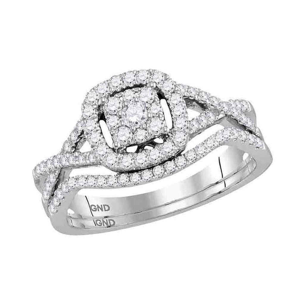 14k White Gold Round Diamond Bridal Wedding Ring Set 1/2 Cttw
