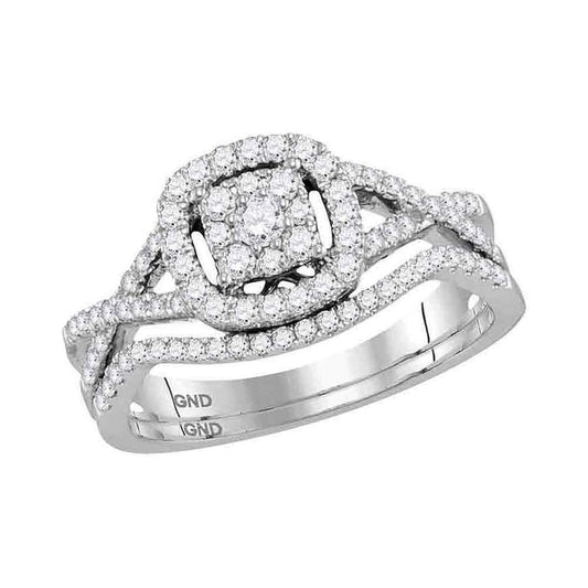 14k White Gold Round Diamond Bridal Wedding Ring Set 1/2 Cttw
