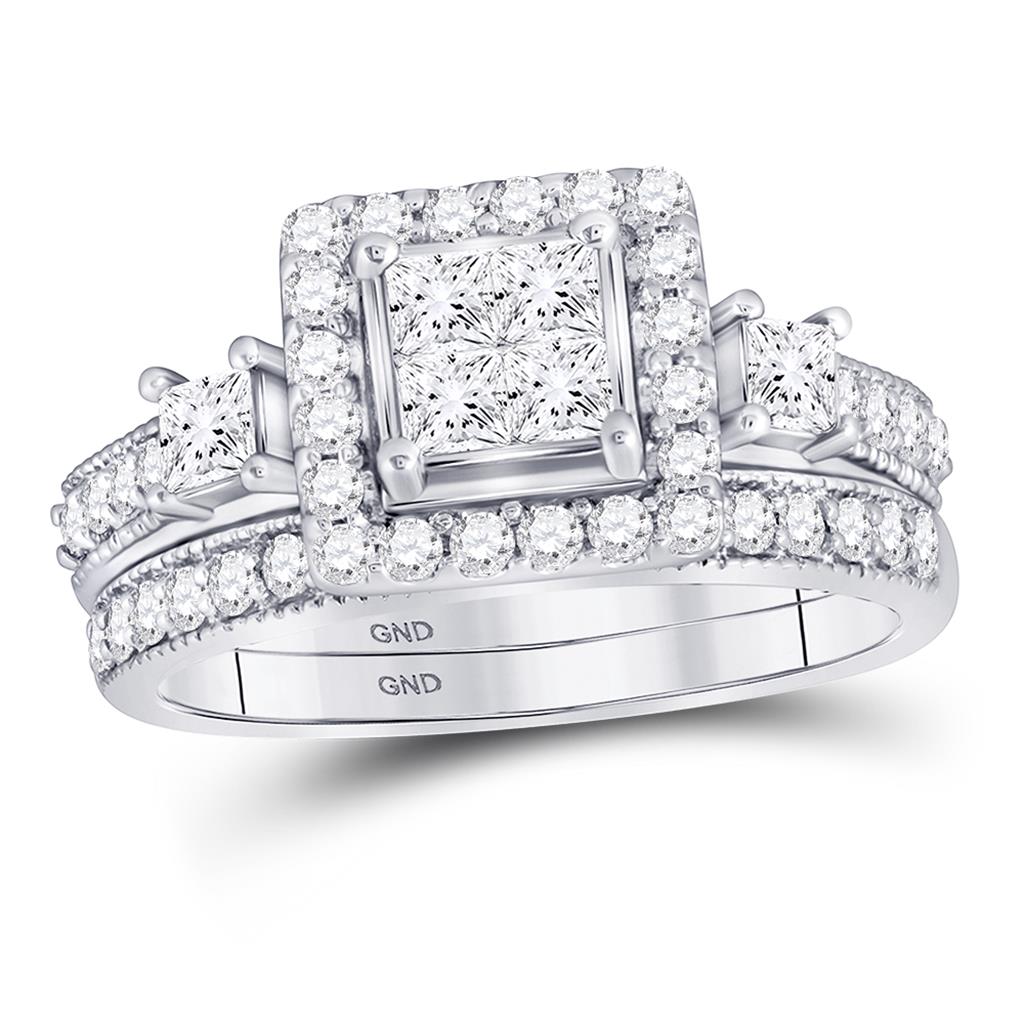 14k White Gold Princess Diamond Bridal Wedding Ring Set 1 Cttw
