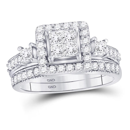 14k White Gold Princess Diamond Bridal Wedding Ring Set 1 Cttw