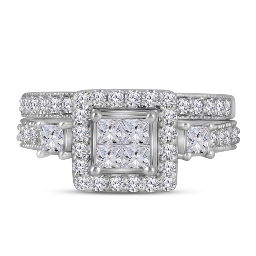 14k White Gold Princess Diamond Bridal Wedding Ring Set 1 Cttw