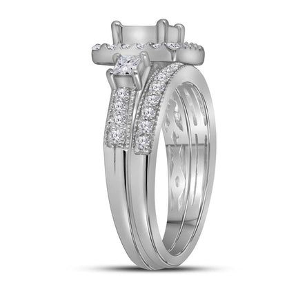 14k White Gold Princess Diamond Bridal Wedding Ring Set 1 Cttw