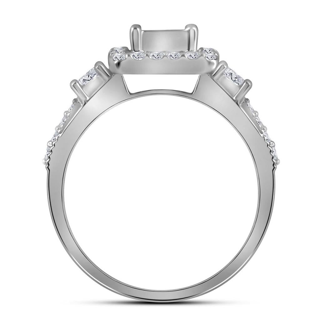 14k White Gold Princess Diamond Bridal Wedding Ring Set 1 Cttw