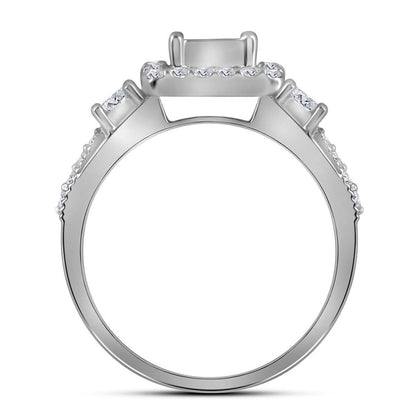 14k White Gold Princess Diamond Bridal Wedding Ring Set 1 Cttw