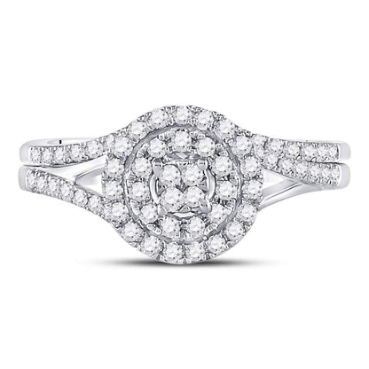 14k White Gold Round Diamond ClusterBridal Wedding Ring Set 1/2 Cttw