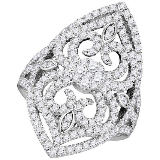 14k White Gold Round Diamond Cluster Bridal Engagement Ring 1-1/2 Cttw