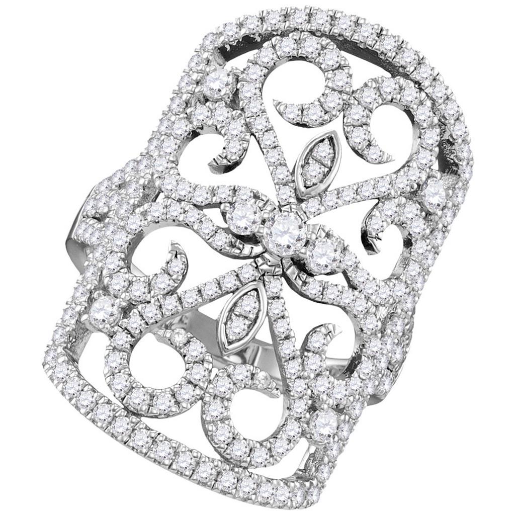 14k White Gold Round Diamond Vintage-style Knuckle Band Ring 1-5/8 Cttw