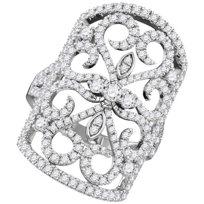 14k White Gold Round Diamond Vintage-style Knuckle Band Ring 1-5/8 Cttw