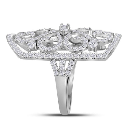 14k White Gold Round Diamond Vintage-style Knuckle Band Ring 1-5/8 Cttw