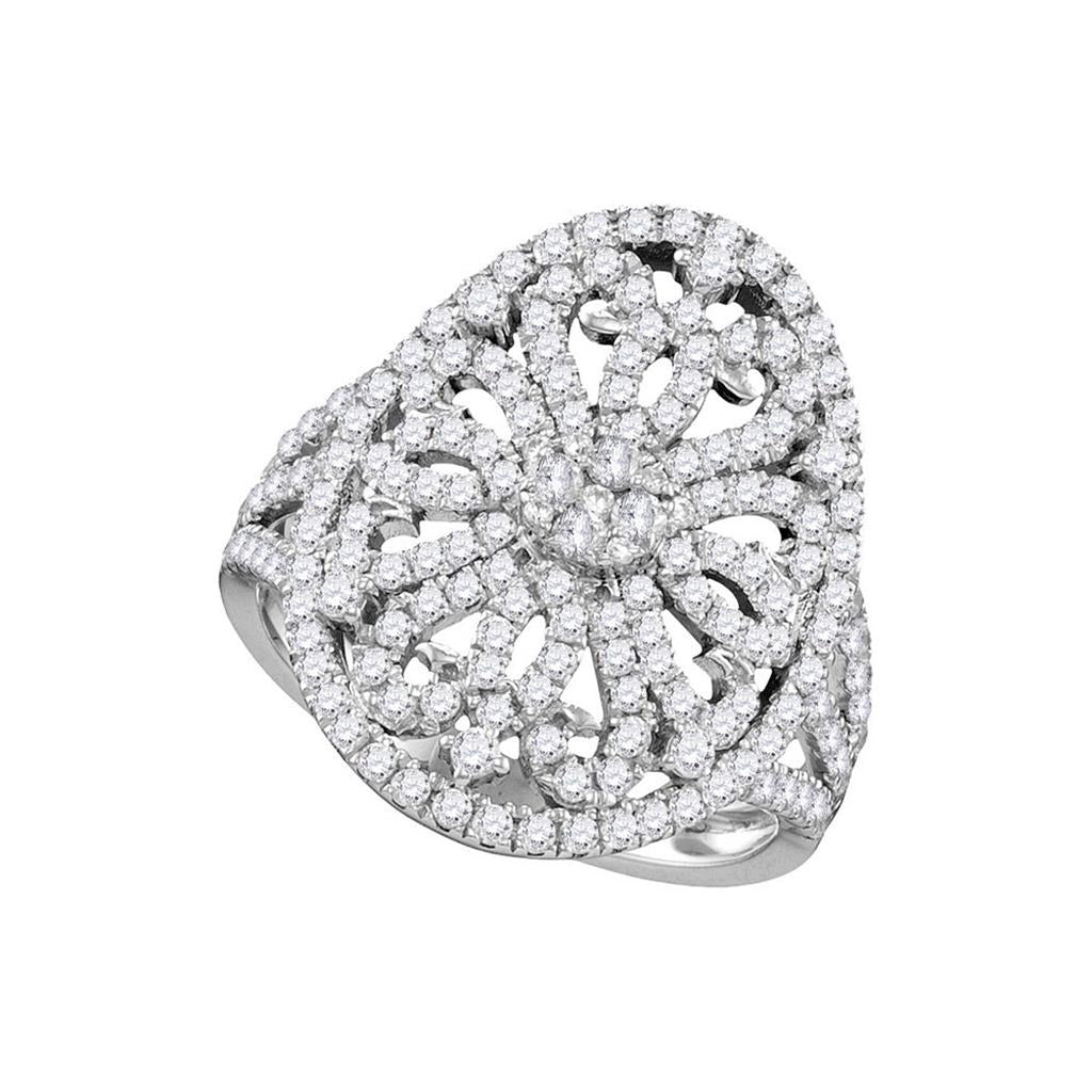 14k White Gold Round Diamond Cluster Bridal Engagement Ring 1 Cttw