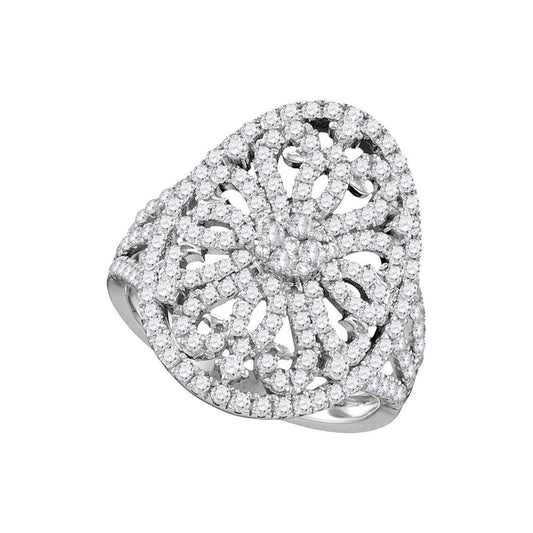 14k White Gold Round Diamond Cluster Bridal Engagement Ring 1 Cttw